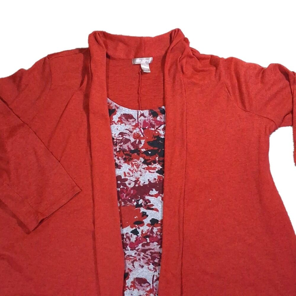 White Stag 2X 18W/20W Red Cardigan Floral 2-Piece Faux Set Mock Top Plus Size - Picture 12 of 16